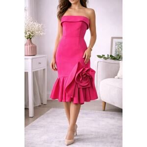 Sierra Darien Hot Pink Strapless Mermaid Dress Rosette Detail Cocktail Party